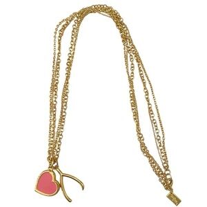 Lilly Pultizer enamel heart wishbone pearl gold tone trio chains long necklace